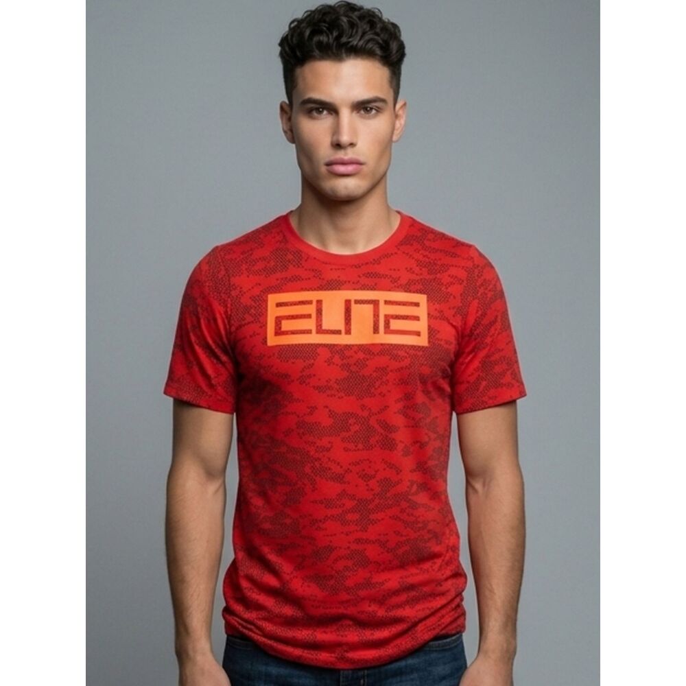 Nike Elite Mens Medium M Red Black Digi Dot Camo Athletic Cut Dri Fit T Shirt
